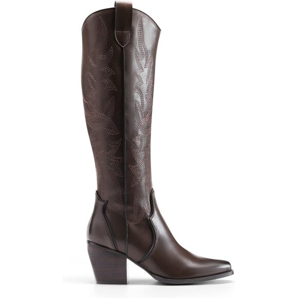 DREAM PAIRS Womens Brown  Cowboy Boots Wide Calf Knee High Boots Ladies - Picture 4 of 8